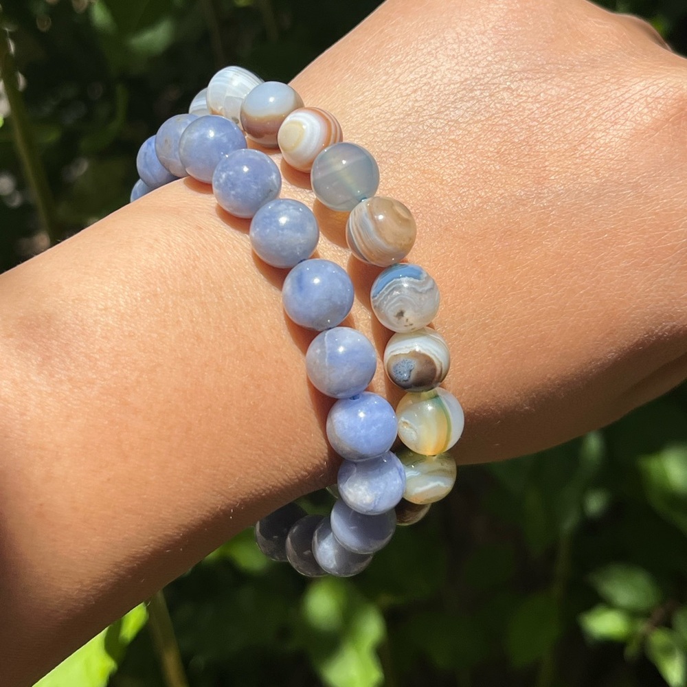 10mm stretchable sodalite blue Botswana agate bracelet set